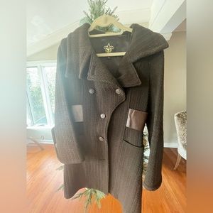 MACKAGE - Brown Wool Coat with Leather Trim (Size M)